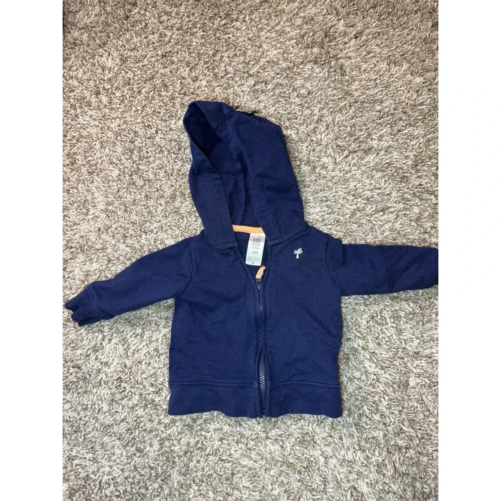 Just One You by Carter's Baby Boy 3M Navy Blue Zip Up Hoodie Palm Tree Embroider